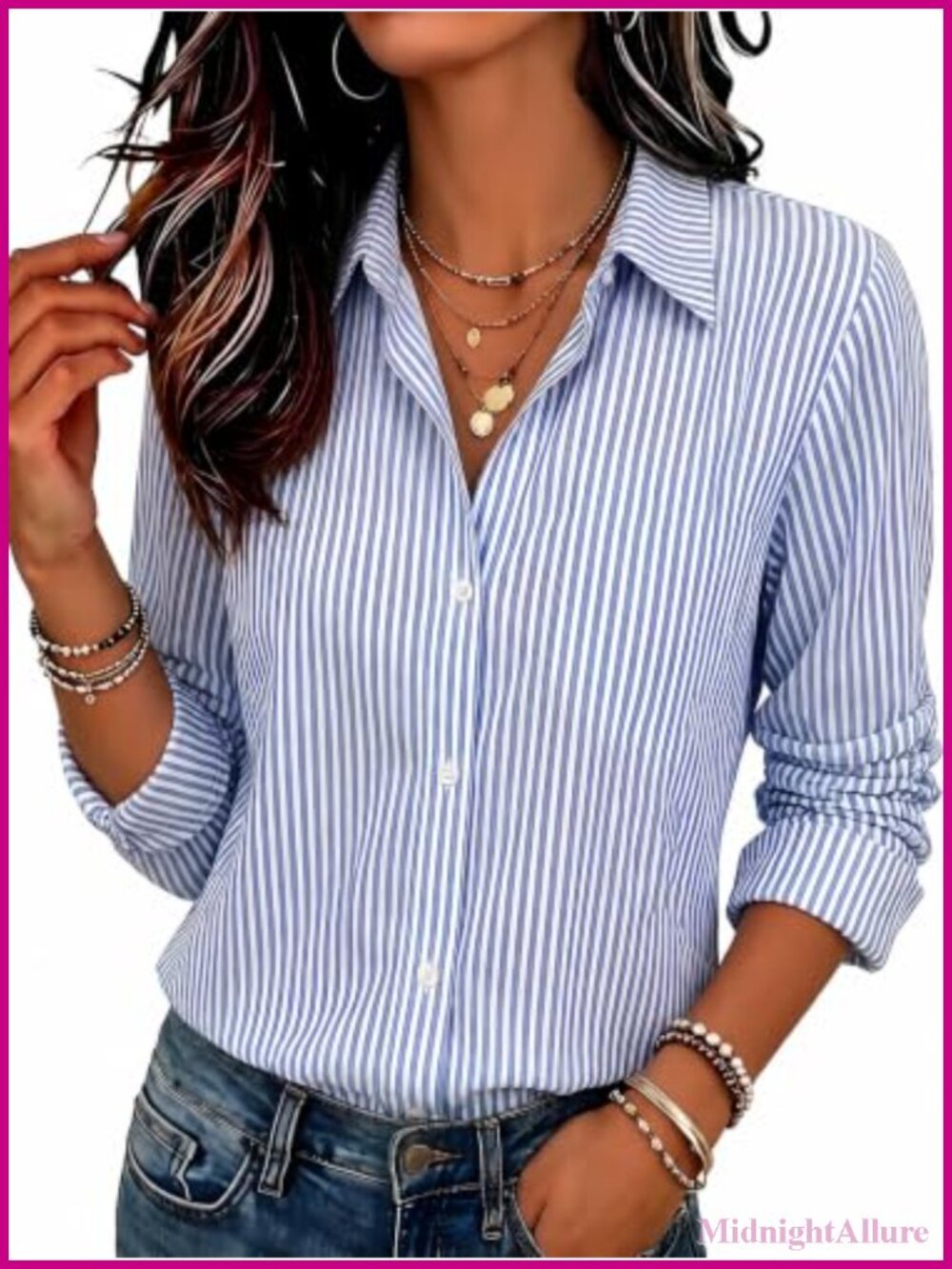 Wrinkle-Free Women's Long Sleeve Button Down Blouse Work Top